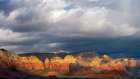 USA, Arizona. Sunrise panoramic on mountain and valley landscape. Art Print